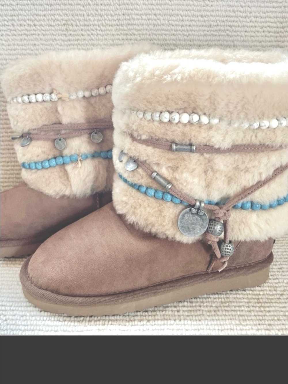 NEW RARE TYLIE MALIBU GYPSY TURQUOISE BEAD EMBELLISHED SHEARLING BOOT | 10